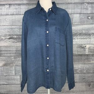 J Crew Denim Blue Chambray Button Up Shirt SZ L